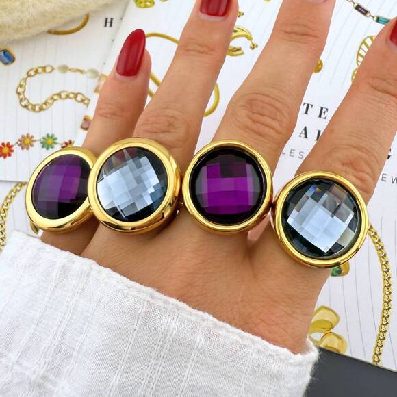 18K Gold Plated Stainless Steel Ring | Purple CZ Stone | Size 7.5 | 2 for $40 - Picture 7 of 7